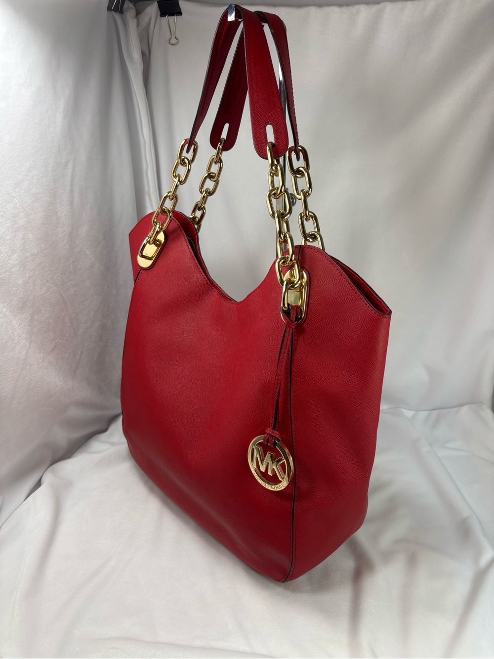 Michael Kors Large Jet Set Chain Tote Bag Red Saffiano Leather Gold Hardware - Picture 6 of 13